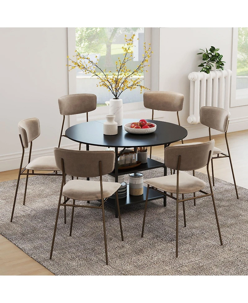 Gymax Round Dining Table for w/2-Tier Storage Shelves and Heavy-Duty Metal Frame