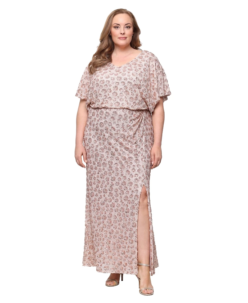 Alex Evenings Plus V-Neck Sequin Dress