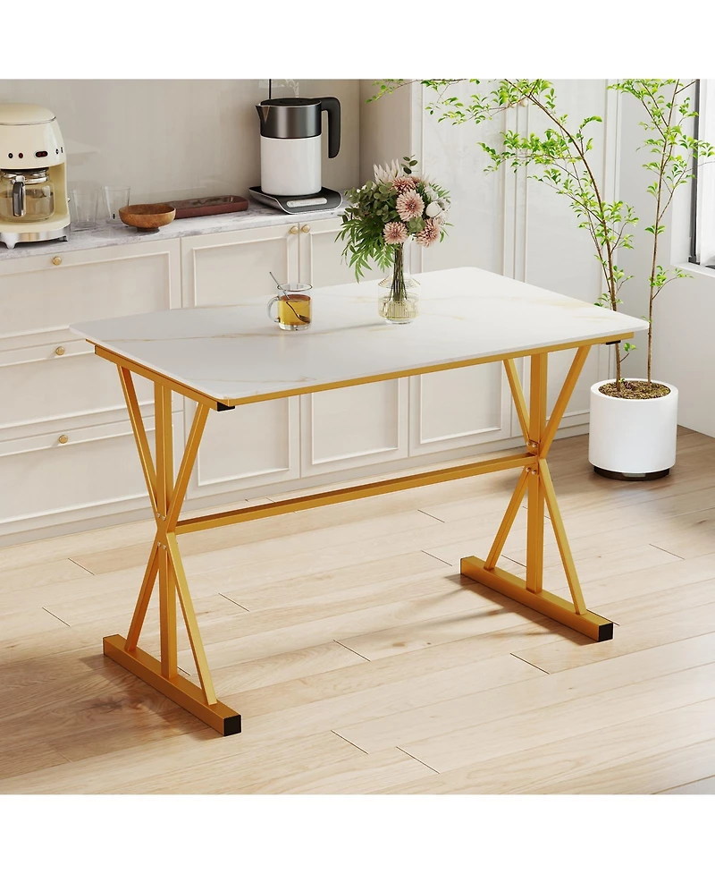 Slickblue Modern Dining Table Faux Marble Sintered Stone with Metal Frame