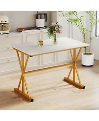 Slickblue Modern Dining Table Faux Marble Sintered Stone with Metal Frame