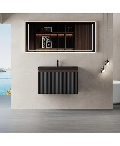Sillysis Wall Mounted Bathroom Vanity, Quartz Sand Matte Sink, Wave Textured Drawer