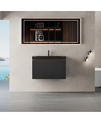 Sillysis Wall Mounted Bathroom Vanity, Quartz Sand Matte Sink, Wave Textured Drawer