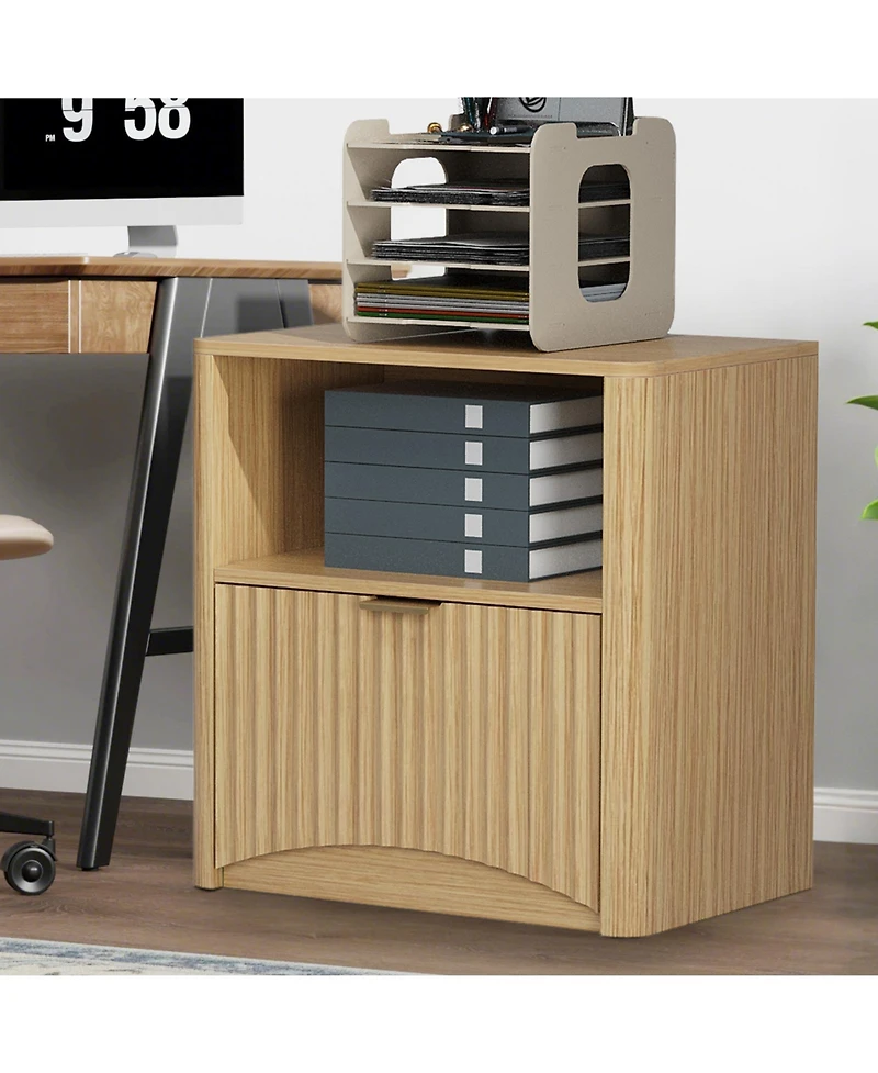 homfan Mid Century Modern Fluted Nightstand, Wooden End Table with Drawer Storage, Waterproof Design for Bedroom Use