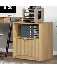 homfan Mid Century Modern Fluted Nightstand, Wooden End Table with Drawer Storage, Waterproof Design for Bedroom Use