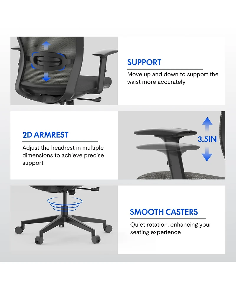 FlexiSpot C3FM Ergonomic Office Chair with Foam Seat and Mesh Back, Adjustable Headrest and Lumbar Support, Swivel Desk Chair for Home Office -