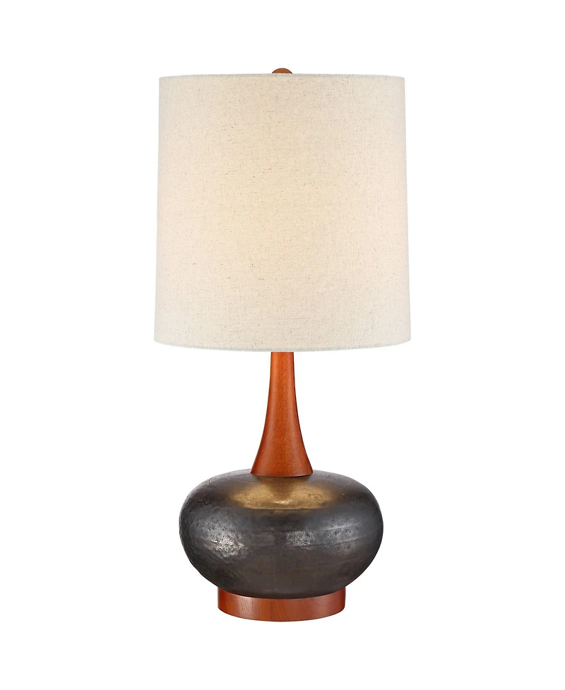 360 Lighting Mid-Century Modern Table Lamp with Usb Charging Port 24.5" High Ceramic Cylinder Shade Bedroom House