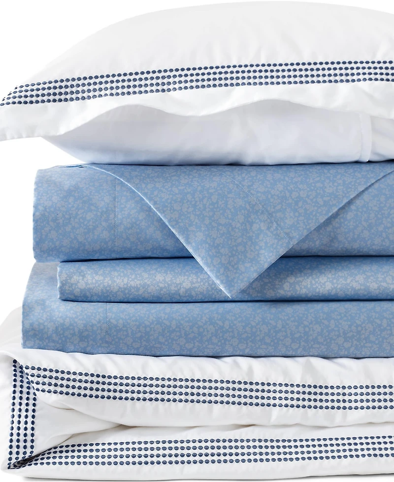 Lands' End 400 Thread Count Premium Supima Cotton No Iron Sateen Embroidered Duvet Bed Cover