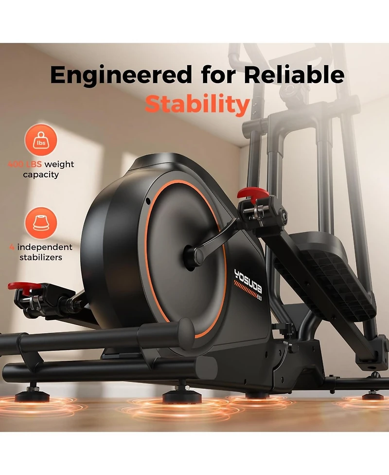 Fed Fitness Foldable Elliptical Machine for Home, 15IN Stride Compact Folding Cross Trainer with 16 Magnetic Resistance Levels