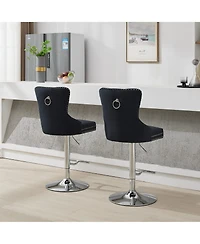 Cilihome Thick Chrome Swivel Velvet Barstools,Adjustable "Height,Modern Upholstered with" Base,Tufted ButtonsandDiamond Pleating ( Set of 2)