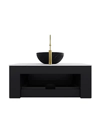 Sillysis Wall Mounted Bathroom Vanity, Carrara Sintered Stone Top , Striped Plywood Cabinet