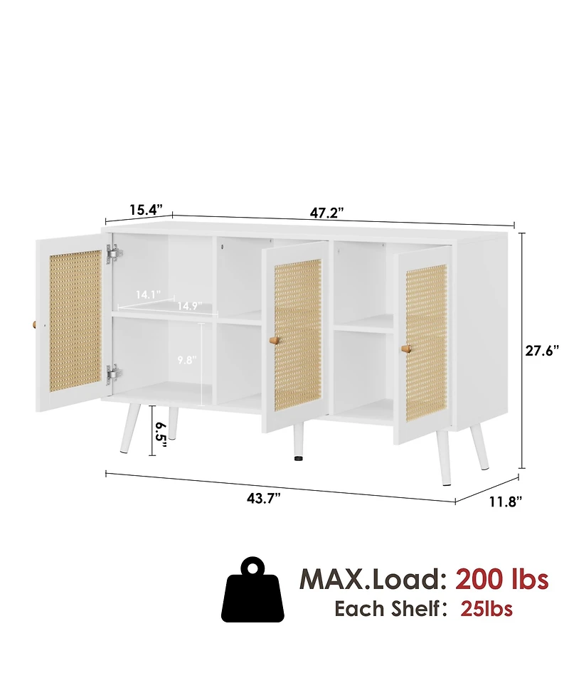 homfan 47.2" rattan buffet cabinet with adjustable shelves-versatile coffee bar and storage sideboard for kitchen or living spaces.