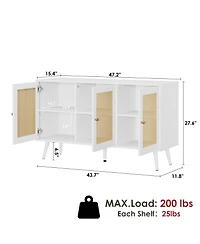 homfan 47.2" rattan buffet cabinet with adjustable shelves-versatile coffee bar and storage sideboard for kitchen or living spaces.