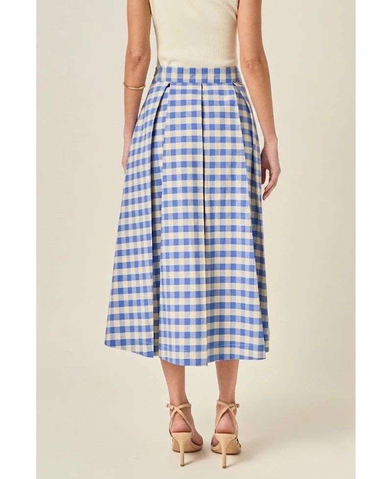 English Factory Women's Linen Checked Midi Full Skirt
