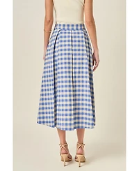 English Factory Women's Linen Checked Midi Full Skirt
