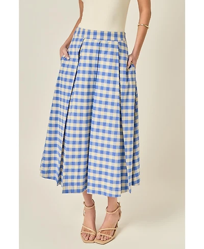 English Factory Women's Linen Checked Midi Full Skirt