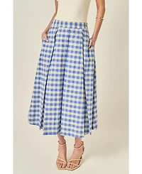English Factory Women's Linen Checked Midi Full Skirt