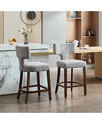 Clihome Mid Century Modern Counter Height Bar Stools Set of 2, Farmhouse Linen Fabric Upholstered Accent Chair Curved Backrest with Copper Nails