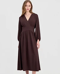 Anne Klein Women's V-Neck Blouson-Sleeve Midi Dress