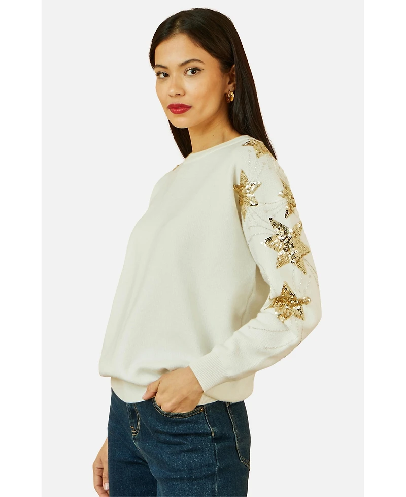 Yumi Women's Sequin Star Sleeves Jumper