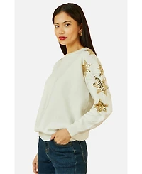 Yumi Women's Sequin Star Sleeves Jumper