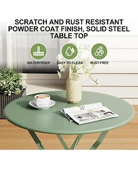 GarveeLife 3-Piece Outdoor Folding Bistro Set with 2 Chairs and Table, Weather-Resistant Steel Patio Furniture for Balcony or Porch