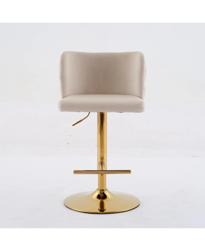 Clihome Swivel Barstools Adjusatble Seat Height With Gold-plating Base, Classic Velvet Upholstered Bar Stools with the whole Back Tufted,Set of 2