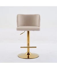 Clihome Swivel Barstools Adjusatble Seat Height With Gold-plating Base, Classic Velvet Upholstered Bar Stools with the whole Back Tufted,Set of 2