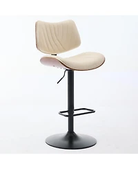 Clihome Walnut Bentwood Bar Stools Mid Century Modern Adjustable Counter Height Black Leather Upholstered 360degree(s)Swivel of 2