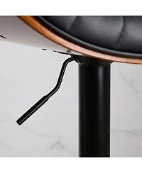 Clihome Walnut Bentwood Bar Stools Mid Century Modern Adjustable Counter Height Black Leather Upholstered 360degree(s)Swivel of 2