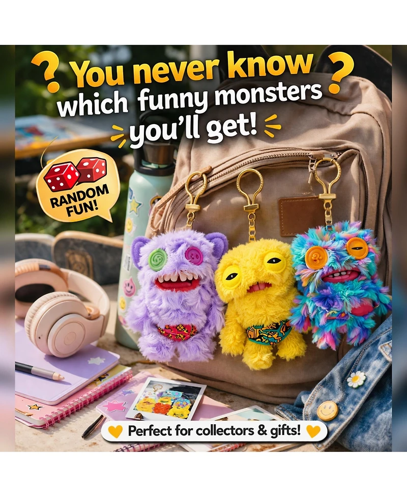 Fuggler Pack of 10 Zuru Fuggler Keyring 5 Inch Plush Toy Mystery Random Assortment