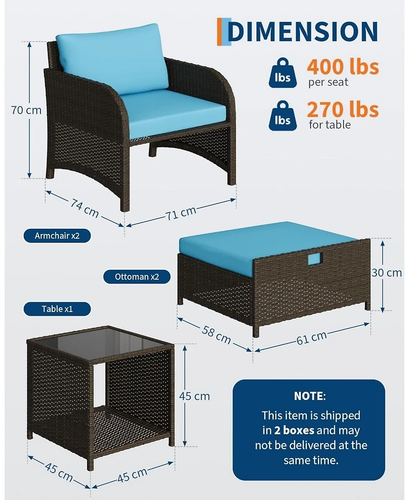 GarveeLife 5-Piece Pe Rattan Patio Set with Ottomans and Glass Table, All-Weather Outdoor Conversation Furniture for Garden.