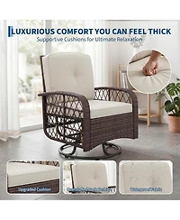 GarveeLife 3-Piece Outdoor Swivel Rocking Chair Set with Cushions and Glass Coffee Table, Wicker Patio Bistro for Porch or Garden