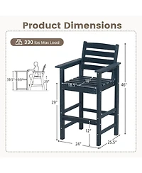 Gouun Set of 2 Outdoor Hdpe Adirondack Bar Chairs with Wide Armrests, 29 in Seat Height
