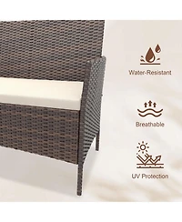 GarveeLife 4 Piece Outdoor Pe Rattan Conversation Set with Cushions and Tempered Glass Table, Loveseat plus 2 Chairs