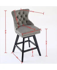 Clihome Swivel Velvet Barstools with Button Tufted Decoration and Wooden Legs, Chrome Nailhead Trim, Leisure Style Bar Chairs,Bar stools, Set of 2