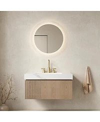 Sillysis Wall Mounted Bathroom Vanity, Carrara Sintered Stone Top, 3-Hole Ceramic Sink, Soft Close Cabinet
