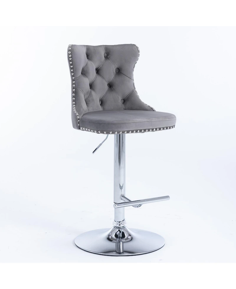 Clihome Swivel Velvet Barstools Adjustable Seat Height from 25-33 Inch, Chrome base Bar Stools with Backs Comfortable Tufted,Set of 2