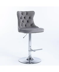 Clihome Swivel Velvet Barstools Adjustable Seat Height from 25-33 Inch, Chrome base Bar Stools with Backs Comfortable Tufted,Set of 2
