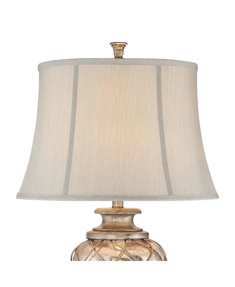 Barnes and Ivy Luke Traditional Table Lamp with Square Riser 35 1/4" Tall Mercury Glass Silver Led Nightlight Off White Shade for Bedroom Living Room