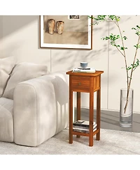 Gymax Solid Wood Side Table Home Rectangular Sofa Side Table w/ Acacia Wood Top Telephone Table