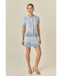 English Factory Women's Knitted Fringe Detail Top