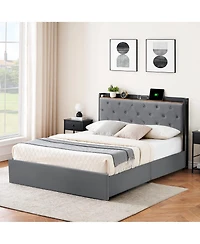 gaomon Queen Size Bed Frame with 4 Storage Drawers and Charging Station, Upholstered Bed Frame with Storage Headboard