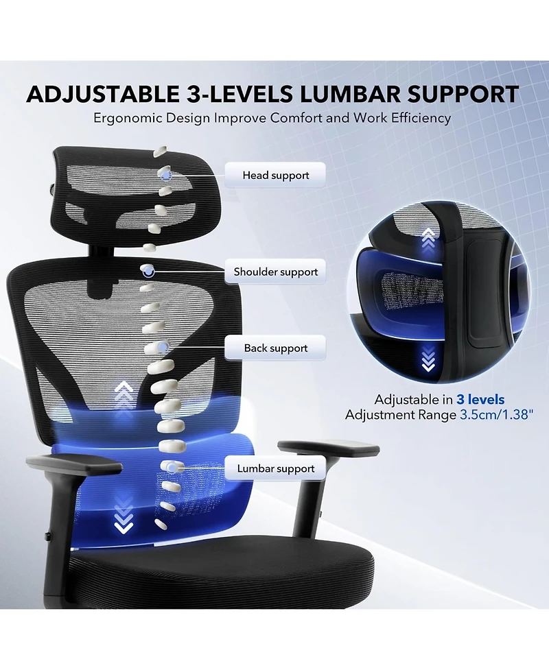 gaomon Office Chair Ergonomic Desk Chair,Home Mesh Chair with Adjustable Footrest Lumbar Support,High-Back Computer Gaming Chair