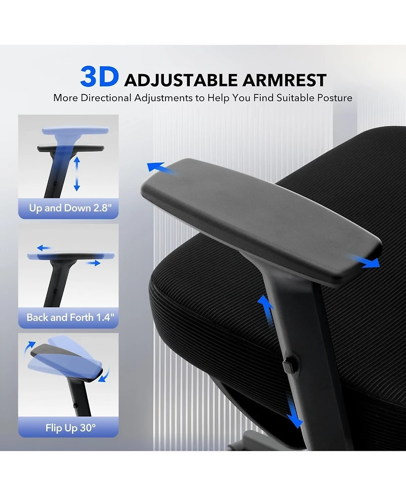 gaomon Ergonomic Desk Chair,Home Mesh Office Desk Chair with Adjustable Lumbar Support,High-Back Computer Gaming Chair with Headrest 3D Armrests