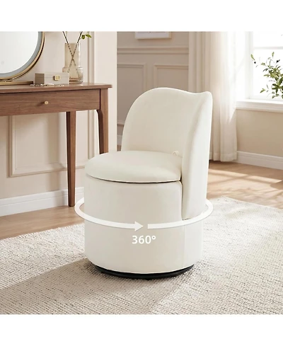gaomon Velvet Vanity Chair with Storage,360 Swivel Makeup Chair with Back,Modern Swivel Accent Stool Barrel Chair Upholstered Ottoman Vanity Stool