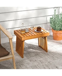 Gymax 2 pieces Outdoor Folding Side Table Patio Acacia Wood End Table with Slatted Tabletop