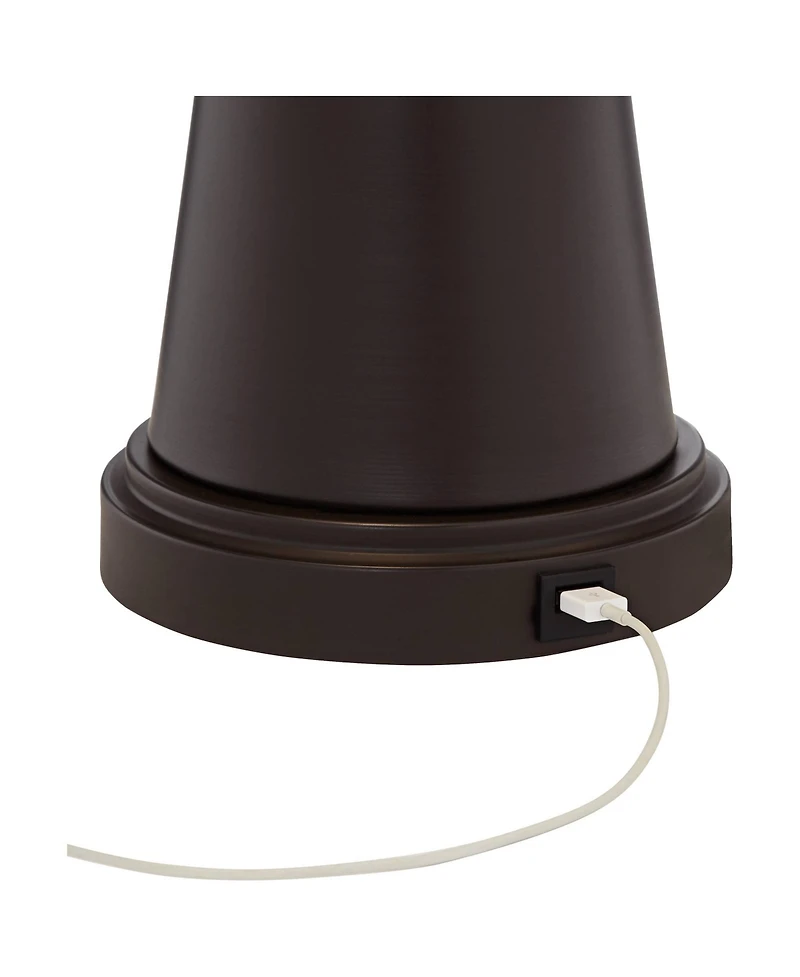 Franklin Iron Works Craig Rustic Farmhouse Table Lamps Set of 2 with Square Risers 24 1/2" High Bronze with Usb Charging Port Natural Shade for Desk