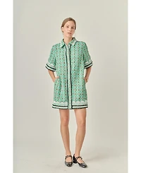 English Factory Women's Boucle Mini Shirt Dress with Ric Rac Trim