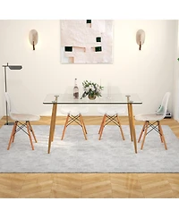 Gymax Modern 5-Piece Dining Table Set w/ Rectangle Glass Table and 4 Transparent Chairs