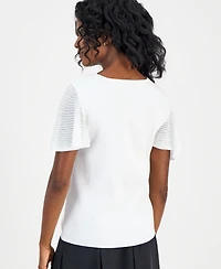 Kasper Petite Crewneck Flutter-Sleeve Sweater